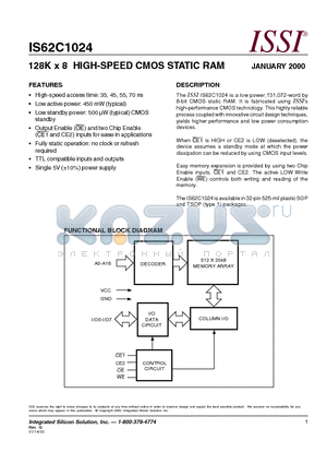 IS62C1024-45Q datasheet - 128K x 8 HIGH-SPEED CMOS STATIC RAM