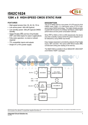 IS62C1024-45QI datasheet - 128K x 8 HIGH-SPEED CMOS STATIC RAM