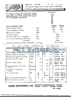 MPS-A43 datasheet - NPN SILICON GENERAL PURPOSE HIGH VOLTAGE TRANSISTORS