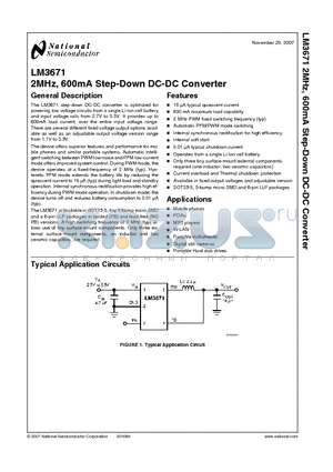 LM3671_07 datasheet - 2MHz, 600mA Step-Down DC-DC Converter