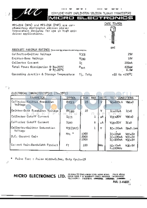 MPS-D54 datasheet - COMPLEMENTARY DARLINGTON SILICON PLANAR TRANSISTORS