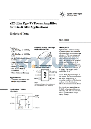 MGA83563 datasheet - 22 dBm PSAT 3V Power Amplifier for 0.5-6 GHz Applications