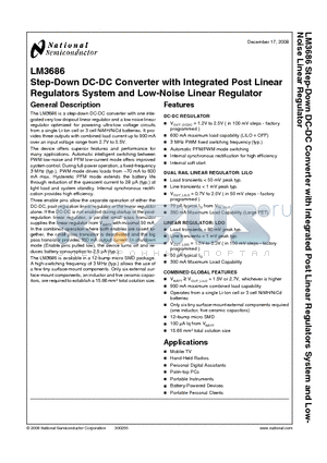 LM3686 datasheet - Step-Down DC-DC Converter with Integrated Post Linear Regulators System and Low-Noise Linear Regulator