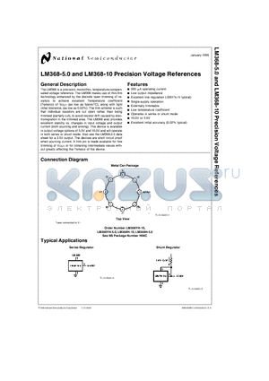 LM368H-5.0 datasheet - LM368-5.0 and LM368-10 Precision Voltage References