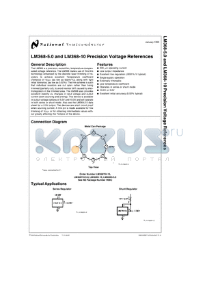 LM368YH-10 datasheet - LM368-5.0 and LM368-10 Precision Voltage References