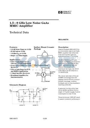 MGA86576 datasheet - 1.5 - 8 GHz Low Noise GaAs MMIC Amplifier