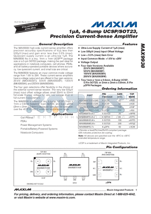 MAX9938HEBS datasheet - 1uA, 4-Bump UCSP/SOT23, Precision Current-Sense Amplifier