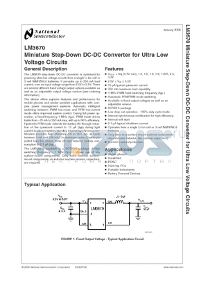 LM3670MFX-2.5 datasheet - Miniature Step-Down DC-DC Converter for Ultra Low Voltage Circuits