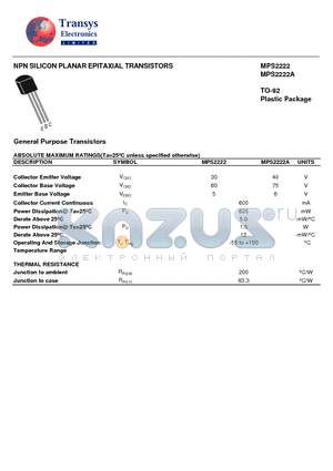 MPS2222 datasheet - NPN SILICON PLANAR EPITAXIAL TRANSISTORS