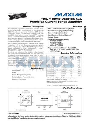 MAX9938HEUK+ datasheet - 1lA, 4-Bump UCSP/SOT23, Precision Current-Sense Amplifier