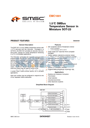 EMC1001-1-AFZQ-TR datasheet - 1.5`C SMBus Temperature Sensor in Miniature SOT-23