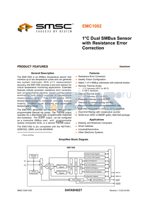 EMC1002 datasheet - 1`C Dual SMBus Sensor with Resistance Error Correction
