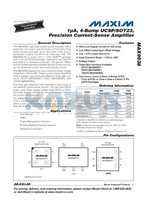 MAX9938_09 datasheet - 1lA, 4-Bump UCSP/SOT23, Precision Current-Sense Amplifier