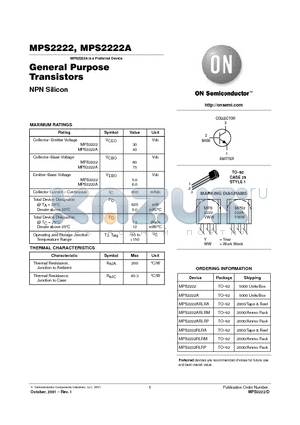 MPS2222ARLRM datasheet - General Purpose Transistors(NPN Silicon)