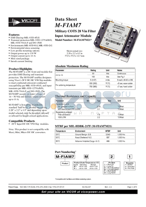 M-FIAM7HS2 datasheet - Military COTS 28 Vin Filter Input Attenuator Module