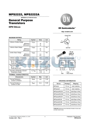 MPS2222ARLRP datasheet - General Purpose Transistors(NPN Silicon)