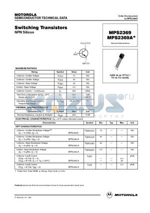 MPS2369 datasheet - Switching Transistors