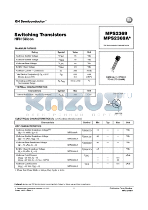 MPS2369A datasheet - Switching Transistors(NPN Silicon)