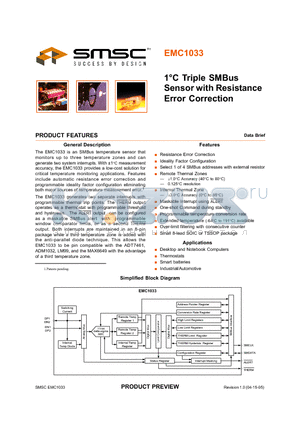 EMC1033-ACM-TR datasheet - 1 C Triple SMBus Sensor with Resistance Error Correction