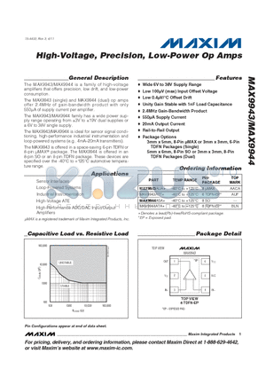 MAX9943ATT datasheet - High-Voltage, Precision, Low-Power Op Amps Rail-to-Rail Output