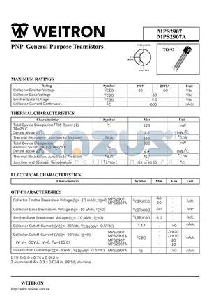 MPS2907 datasheet - PNP General Purpose Transistors