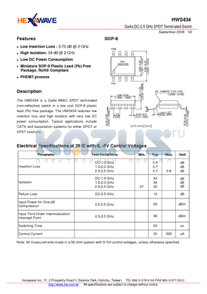 HWS434 datasheet - GaAs DC-2.5 GHz SPDT Terminated Switch
