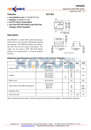 HWS435 datasheet - GaAs DC-2.5 GHz SPDT Switch