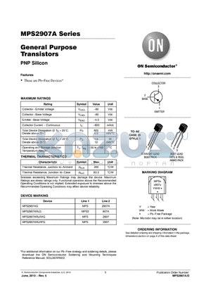 MPS2907ARLRPG datasheet - General Purpose Transistors