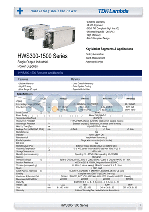 HWS600 datasheet - Single Output Industrial Power Supplies