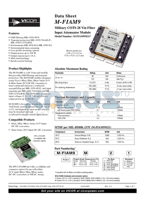 M-FIAM9H23 datasheet - Military COTS 28 Vin Filter Input Attenuator Module