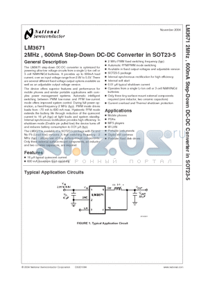 LM3671MFX-1.8 datasheet - 2MHz , 600mA Step-Down DC-DC Converter in SOT23-5