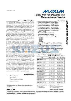MAX9952FCCB-D datasheet - Dual Per-Pin Parametric Measurement Units