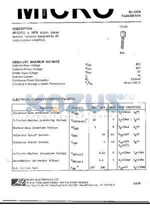 MPS3569 datasheet - SILICON TRANSISTOR