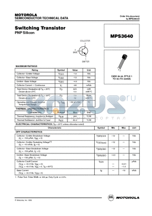 MPS3640 datasheet - Switching Transistor