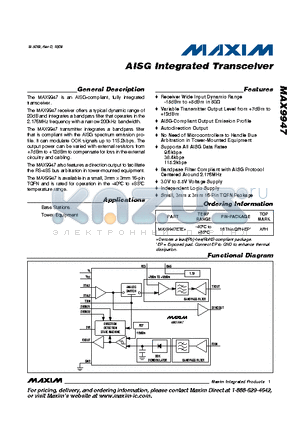 MAX9947ETE+ datasheet - AISG Integrated Transceiver