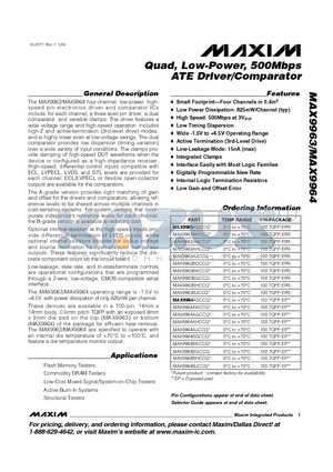 MAX9963ADCCQ datasheet - Quad, Low-Power, 500Mbps ATE Driver/Comparator