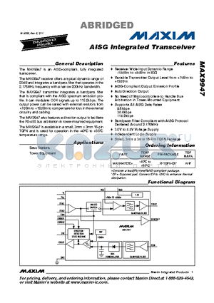 MAX9947ETE+ datasheet - AISG Integrated Transceiver
