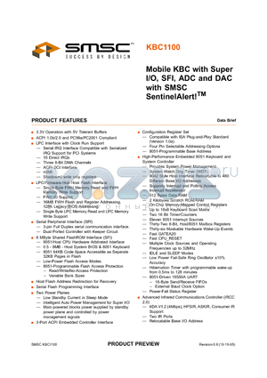KBC1100 datasheet - MOBILE KBC WITH SUPER I/O, SFI, ADC AND DAC WITH SMSC SENTINELALERT