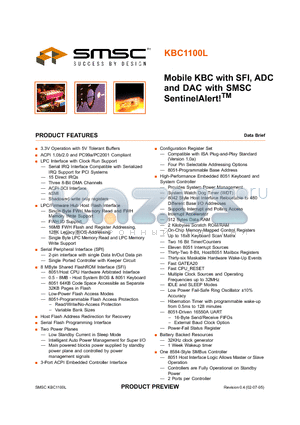 KBC1100L datasheet - MOBILE KBC WITH SFI ADC AND DAC WITH SMSC SENTINELALERT