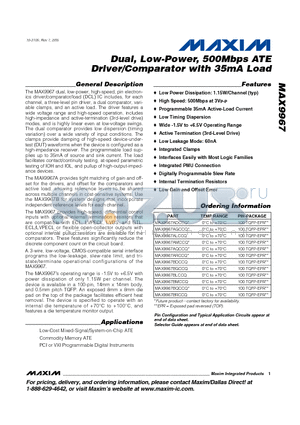 MAX9967AGCCQ datasheet - Dual, Low-Power, 500Mbps ATE Driver/Comparator with 35mA Load