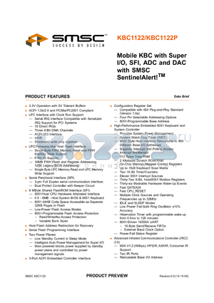 KBC1122P datasheet - MOBILE KBC WITH SUPER I/O, SFI, ADC AND DAC WITH SMSC SENTINELALERT
