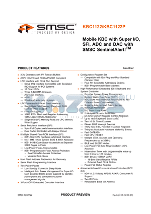 KBC1122P datasheet - Mobile KBC with Super I/O, SFI, ADC and DAC with SMSC SentinelAlert