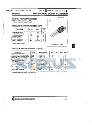 MPS3706 datasheet - NPN (GENERAL PURPOSE TRANSISTOR)