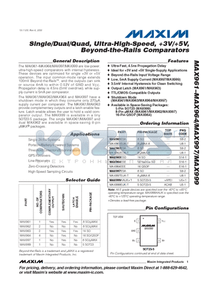 MAX997 datasheet - Single/Dual/Quad, Ultra-High-Speed, 3V/5V, Beyond-the-Rails Comparators
