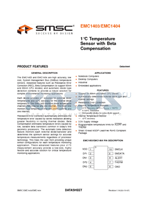 EMC1403 datasheet - 1`C Temperature Sensor with Beta Compensation