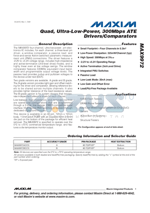 MAX9972BCCS datasheet - Quad, Ultra-Low-Power, 300Mbps ATE Drivers/Comparators