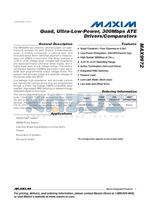 MAX9972 datasheet - Quad, Ultra-Low-Power, 300Mbps ATE Drivers/Comparators