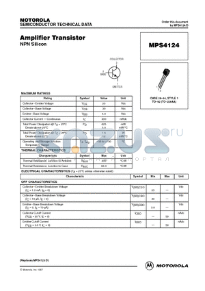 MPS4124 datasheet - Amplifier Transistor(NPN Silicon)