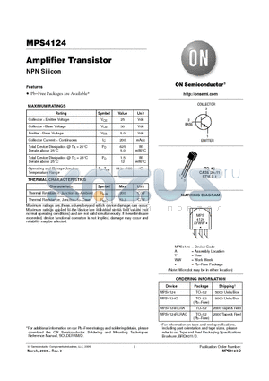 MPS4124RLRA datasheet - Amplifier Transistor NPN Silicon