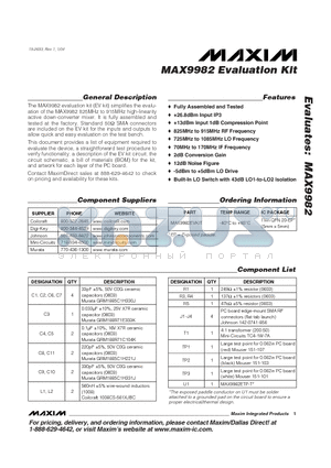 MAX9982 datasheet - Evaluation Kit